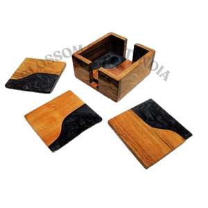 Lot de 4 sous-verres écologiques pour boissons Artisanat en résine de bois de manguier Modèle d'ange poli Effet marbre Prix de gros - Product Image 2