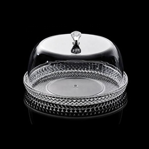 Support à gâteau rond en acrylique transparent de 12 pouces avec cloche en forme de cloche, motif diamant, pour servir - Product Image 1