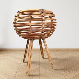 Rattan plant stand handcrafted raised <b>pot</b> for plants cane webbing planter <b>holder</b> with legs - Product Image 2
