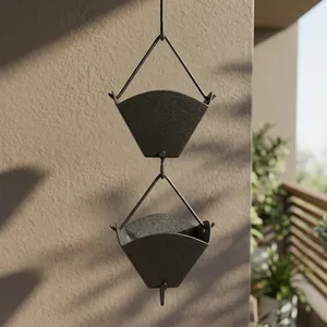 Cadena de Lluvia Decorativa de Aluminio Negro Martillado con Copas Cuadradas para Canalón y Descenso de Agua, Decoración para Jardín Exterior - Product Image 2