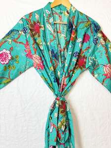 Robe Kimono en Coton à Imprimé Floral avec Col en V et Cordon de Serrage pour Femme, Légère et Respirante, Idéale pour la Plage en Été (Vente en Gros) - Product Image 2