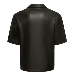 เสื้อเชิ้ตหนังผู้ชายแบบสั่งทำพิเศษ สีพื้น ระบายอากาศได้ดี ผ้าซาตินถัก สไตล์ลำลอง สตรีทแวร์ เสื้อหนังขายดีที่สุด - Product Image 2
