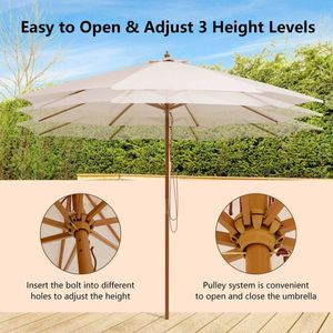 Ombrellone Quadrato da Spiaggia 3m con 8 Stecche in Legno e 3 Altezze Regolabili per Esterni, Villa, Patio, Palestra e Magazzino - Product Image 6
