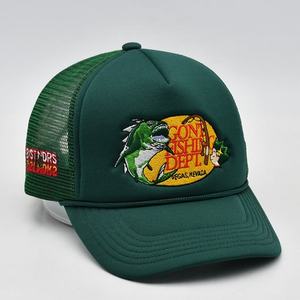 Gorra Trucker de Cuero Verde Gone Fishing Dept Vegas Nevada, Bordada a Mano, Transpirable, Ajustable, Unisex, para Primavera/Verano, Estilo Casual - Product Image 3