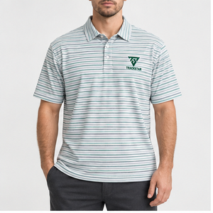 Trackstar Men's Gray Green Fine Horizontal <b>Stripe</b> <b>Polo</b> <b>Shirt</b> Short Sleeve Button Collar Casual Golf <b>Shirt</b> Custom Logo - Product Image 1