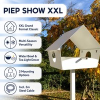 Mangeoire à oiseaux JH-Mech, grande maison pour oiseaux de jardin avec abreuvoir, support pour bol et câble en acier de 3 m, mangeoire multifonctionnelle pour oiseaux d'extérieur