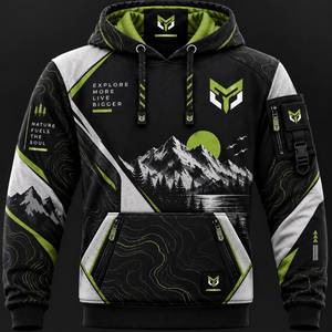 Men's Black <b>Red</b> Mountain Print <b>Hoodie</b> Regular Fit Casual Sportswear with Pocket and Logo Design Autumn Wear - Product Image 4