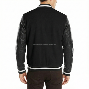 แจ็กเก็ตผ้าฟลีซสำหรับผู้ชายผ้าคอตตอนผ้ากำมะหยี่ปักด้วยหนังพียูหนังวีแกน - Product Image 4