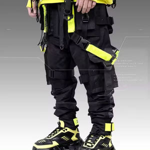 Pantalon cargo techwear streetwear pour homme, pantalon tactique cyberpunk, joggers multi-poches, sangles, style urbain hip hop Harajuku, accents néon - Product Image 2