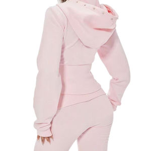 OEM 2026 Custom Women's Fashion Zipper up <b>Jacket</b> and Pants Set 2-Piece <b>Rhinestone</b> Decoration with Irregular Hemline for Party - Product Image 5