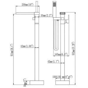 Rubinetto Termostatico per Vasca da Bagno Freestanding con Cascata e Doccetta, in Ottone Nero, Montaggio a Pavimento - Product Image 2