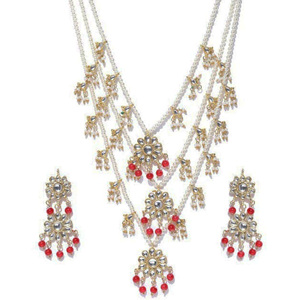 Indian Stylish Layered Pearl Rani Haar Long Kundan Necklace Zircon Alloy Jewellery Set Wedding Engagement Party Gift Hiphop Gold - Product Image 1