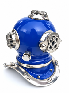 Casco de Buceo Azul Vintage, Escultura Decorativa Náutica, Casco de Buzo de Aguas Profundas con Acabado Plateado, Decoración para el Hogar, Oficina, Bar, Estilo Náutico - Product Image 3