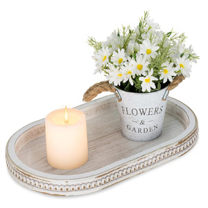 Plateau de perles antique blanc vintage Design ovale en bois pour décor de table basse comptoir de cuisine rustique ou organisateur de maison de ferme - Product Image 3