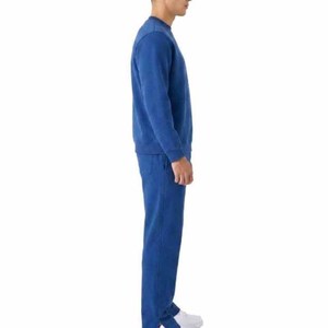 Men Blue <b>Polyester</b>/Cotton <b>Tracksuit</b> Crew Neck Full Sleeve Regular Fit Solid Color Casual Autumn Breathable Midweight Sweat suit - Product Image 3