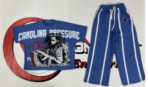Custom Winter Casual Two-Piece <b>Strips</b> Baggy Pants Sets Full Sleeve T-Shirts Men's Cotton Tracksuit DTF Printing Lightweight - Product Image 3