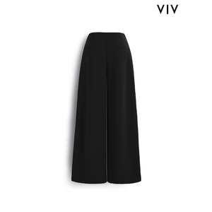 กางเกงขายาวทรงตรงเอวสูงสำหรับผู้หญิง รุ่น VIV จีบพลีท สีดำล้วน ทรงเรียบง่าย ใส่สบาย ผ้าเครป ยับยาก สไตล์ลำลองสำหรับฤดูใบไม้ผลิ - Product Image 2