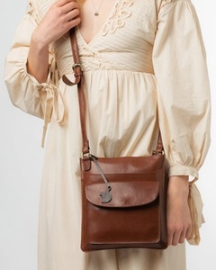 Vintage Brown Leather Crossbody Chest Bag With Front Flap Pocket Adjustable Strap Wholesale Top Quality Manufacturer Supplier - Product Image 6