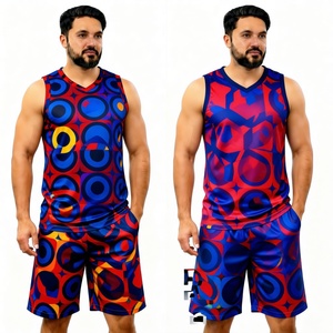 Conjunto de camiseta sin mangas y pantalones cortos con estampado geométrico para hombre, cuello en V, de secado rápido, tejido de poliéster, estilo deportivo, para verano. - Product Image 1