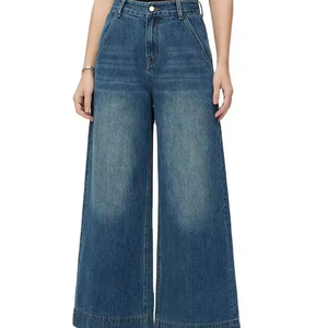 Pantalones Vaqueros de Mezclilla para Mujer, a la Moda, de Cintura Media, con Botones, Pierna Ancha, Rectos, Estilo Urbano, Casuales - Product Image 1