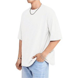 เสื้อยืดคอตตอนโอเวอร์ไซส์สำหรับผู้ชาย ผ้าคอตตอน 100% ป้องกันรอยยับ คอกลม ทรงบ็อกซี่  รับผลิตแบบ OEM สไตล์สตรีทแวร์ - Product Image 4
