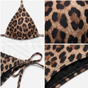 Ensemble bikini 2 pièces imprimé léopard pour femme, haut dos nu à nouer, bas string extensible, maillot de bain - Product Image 4