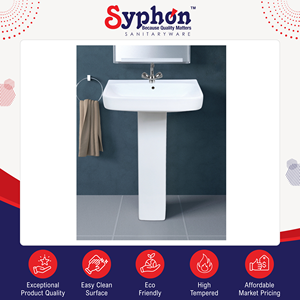 High Quality Contemporary Design Smooth Glossy Finish White Ceramic Hand Wash <b>Basin</b> with Pedestal at Wholesale Market Price - Product Image 2