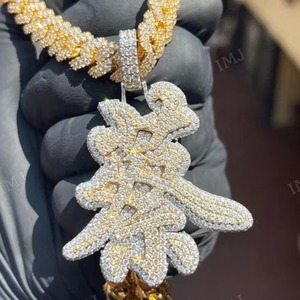 Colgante Personalizado con Letra China, Moissanita Real VVS1 Color D, Colgante Hip Hop, Colgante Iced Out, Colgante Charm, Plata 925 - Product Image 3