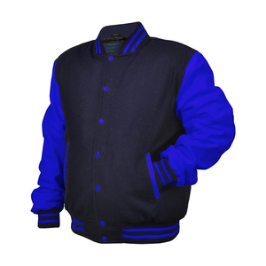 Men wholesale Varsity Men Letterman Baseball Black Wool Genuine Black Leather Sleeves Jackets - Product Image 1