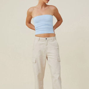Women's <b>Strapless</b> Tube <b>Top</b> Solid Color Breathable Stretch Yoga Fitness Crop <b>Top</b> - Product Image 6