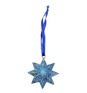 <b>Christmas</b> Hanging Metal Star Ornament Blue Glitter Decoration for <b>Tree</b> Home Party Holiday Decor Gift Piece Hanging Pendant - Product Image 1