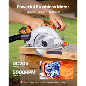 Sega Circolare a Batteria con Luce LED, Lama da 7-1/4 Pollici, Velocità 5000 RPM, Capacità di Inclinazione 0-45 Gradi, Motore Brushless - Product Image 1