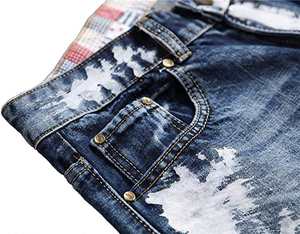 กางเกงยีนส์ทรงสกินนี่แบบขาดๆ สำหรับผู้ชาย สไตล์ไบค์เกอร์ แต่งดีเทลป้ายและแพทช์ - Product Image 3