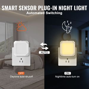 Confezione da 2 luci notturne a LED da incasso per camera da letto, 0,6W, luce bianca calda 3000K, sensore crepuscolare, ingresso 5V, uscita 5V - Product Image 1