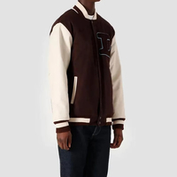 Veste Letterman bleu marine et crème, corps en laine, manches en cuir, broderie personnalisée, veste bomber Letterman