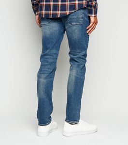 Vaqueros de mezclilla elásticos ajustados azules personalizados para hombre, con cremallera, botones, corte recto, tiro medio, oscuros, tallas grandes, estilo casual de invierno - Product Image 4