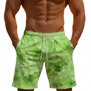 Men's Red White Tie Dye Swim Shorts <b>Mid</b> Waist Drawstring Quick Dry Casual Short Shorts - Product Image 3