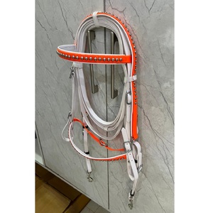Orange Head Stall Surcingle PVC (BIOTHENE) Metal <b>Studded</b> Browband Noseband Comfortable Durable Waterproof Horse Bridle Set LLT - Product Image 2