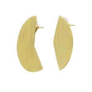 Pendientes Clásicos de Latón Cepillado Verde con Diseño de Media Luna Geométrica, Accesorio de Moda - Product Image 2