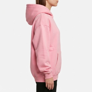 Sweat-shirt à capuche rose pour femme avec imprimé palmier blanc, sweat-shirt en molleton décontracté, longueur normale, 100% coton, vêtements d'automne - Product Image 2