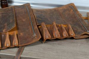 Handmade Leather Knife Roll Storage <b>Bag</b> Pockets With Multi-function <b>Small</b> <b>Tool</b> Pouch Professional Adjustable Shoulder LKR-0281 - Product Image 4