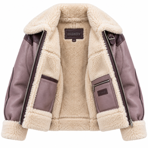 Plum Purple <b>Womens</b> Shearling <b>Coat</b> Winter Warm <b>Sherpa</b> Lined Leather Jacket Ladies Buckle Collar Zip Up Heavy Outerwear Garment - Product Image 5