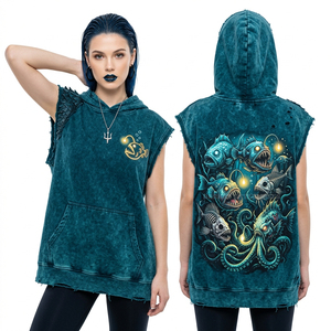 Sweat à capuche zippé pour femme, couleur anthracite délavé, avec motif squelette d'aigle, en molleton épais effet vieilli, vêtement d'extérieur, personnalisable en usine - Product Image 3