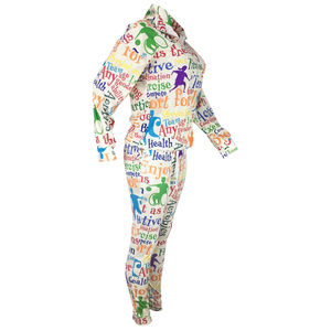 Ensemble de survêtement sportif imprimé pour femme, coupe droite, manches longues, à capuche, toutes saisons, coupe-vent, en polyester tricoté et élasthanne - Product Image 2