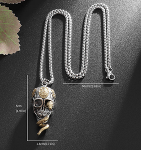 Collar con Colgante de Calavera y Serpiente en Tono Plateado, Joyería de Aleación Estilo Gótico Punk para Regalo de Fiesta - Product Image 3