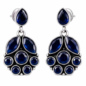 Wholesale Handmade <b>Oxidized</b> Silver Flower Blue Stone Vintage Bohemian Trendy Party Statement Earrings for Women - Product Image 1