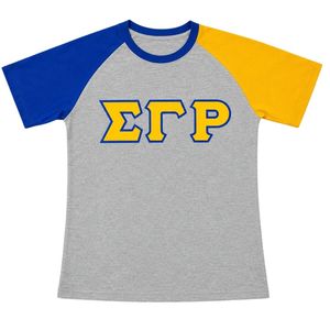 Chemise Premium à Manches Courtes Col Rond Gris Bleu Royal Or SGRho Opp Sleeve avec Motif Lettres Grecques Style Raglan Décontractée pour Fraternité - Product Image 1