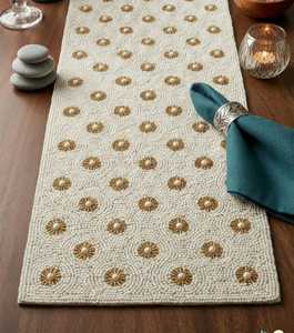 Luxury Rectangular Beaded Table Runner Fabric <b>Mats</b> Handmade Gold Silver Wave Design Durable Eco-Friendly - Product Image 1