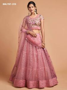 Elegant Look Soft <b>Net</b> with Sequin Embroidered Semi-Stitched A-Line Lehenga-Floral Embroidered Blouse & <b>Dupatta</b> At Wholesale Rate - Product Image 2
