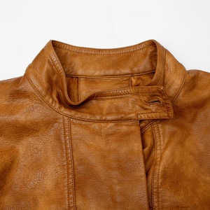 Women's Brown Genuine <b>Leather</b> Bomber Jacket Full Sleeve Stand Collar Zipper Closure Autumn Style Regular Length - Product Image 3